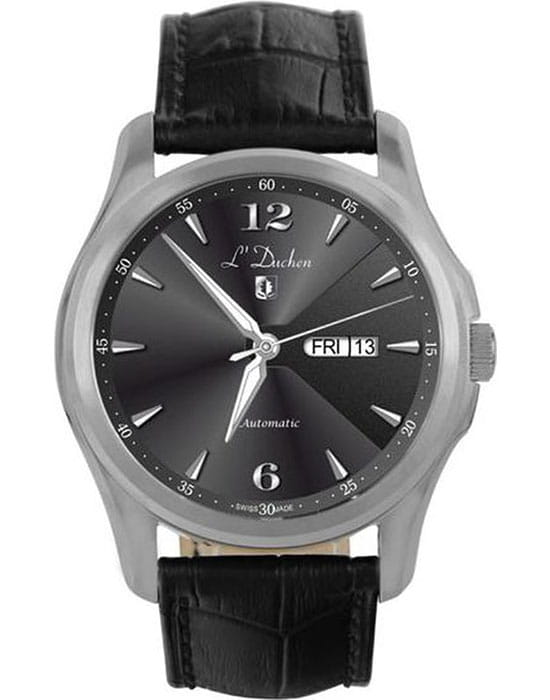 L'Duchen LDuchen D 183.11.21  D 183.11.21 механические мужские часы черный циферблат, браслет кожаный — вид спереди